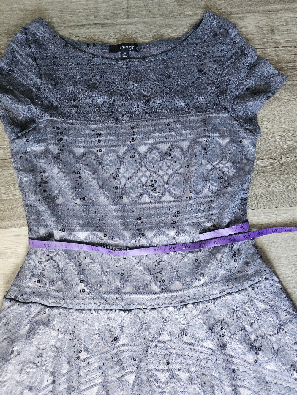 Sangria Lace Sequin Fit & Flare Cocktail Dress Grey/Lavender Size 12 - Picture 14 of 15